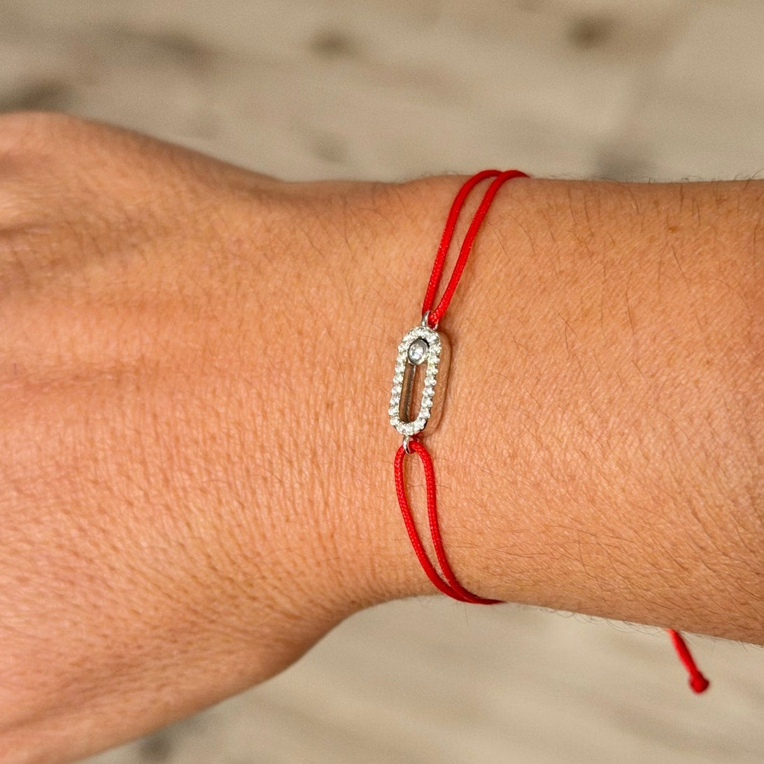 Red String Bracelet 925 Sterling Silver CZ Adjustable Bracelet