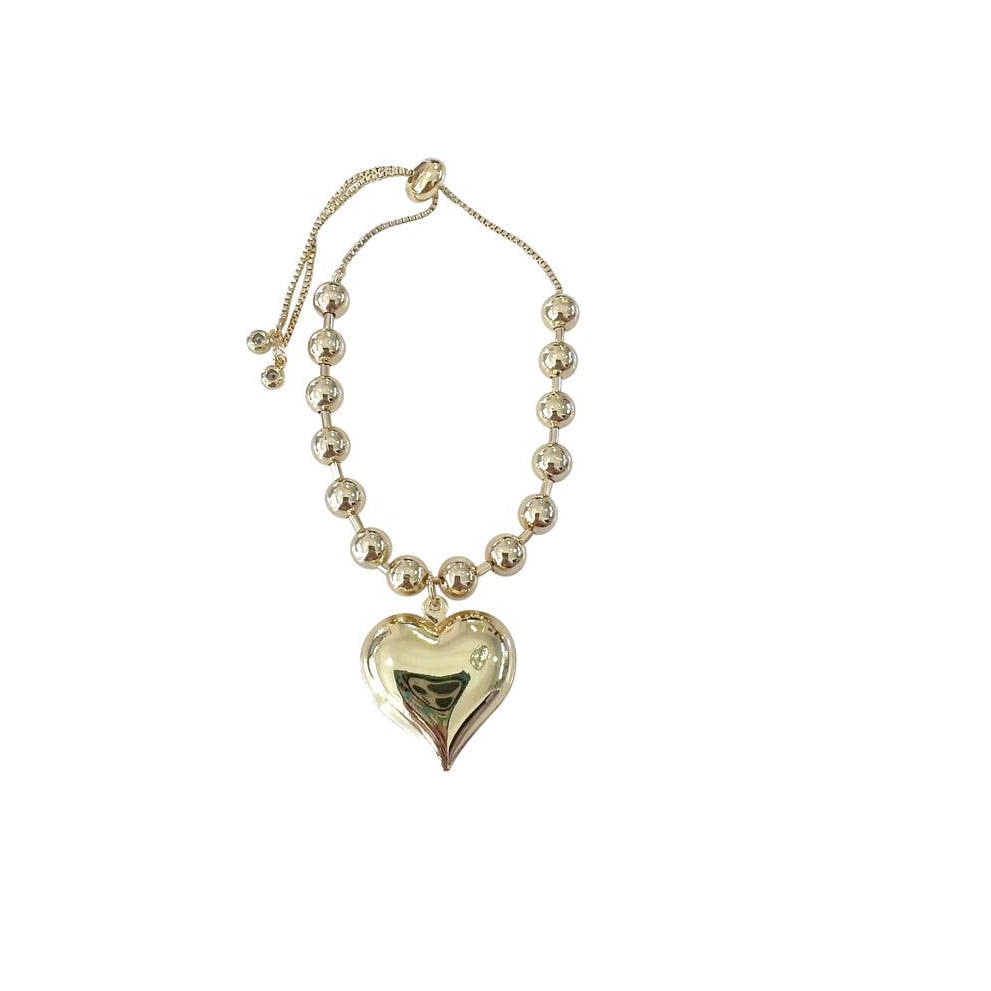 Puffy Heart Charm adjustable Slider Bracelet in Gold tone