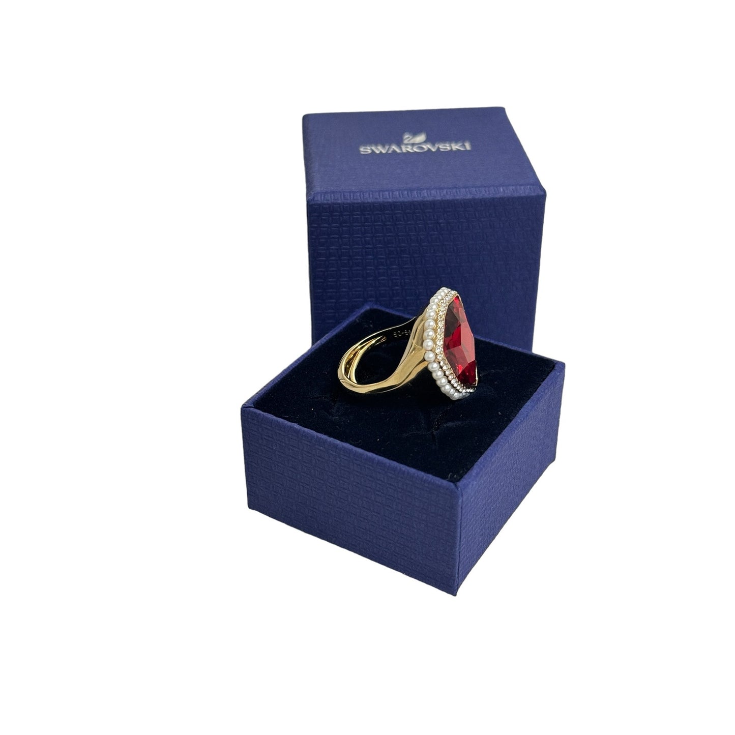 Swarovski Gold-tone Plated Red Lucky Goddess Cocktail Ring, Size 50-55