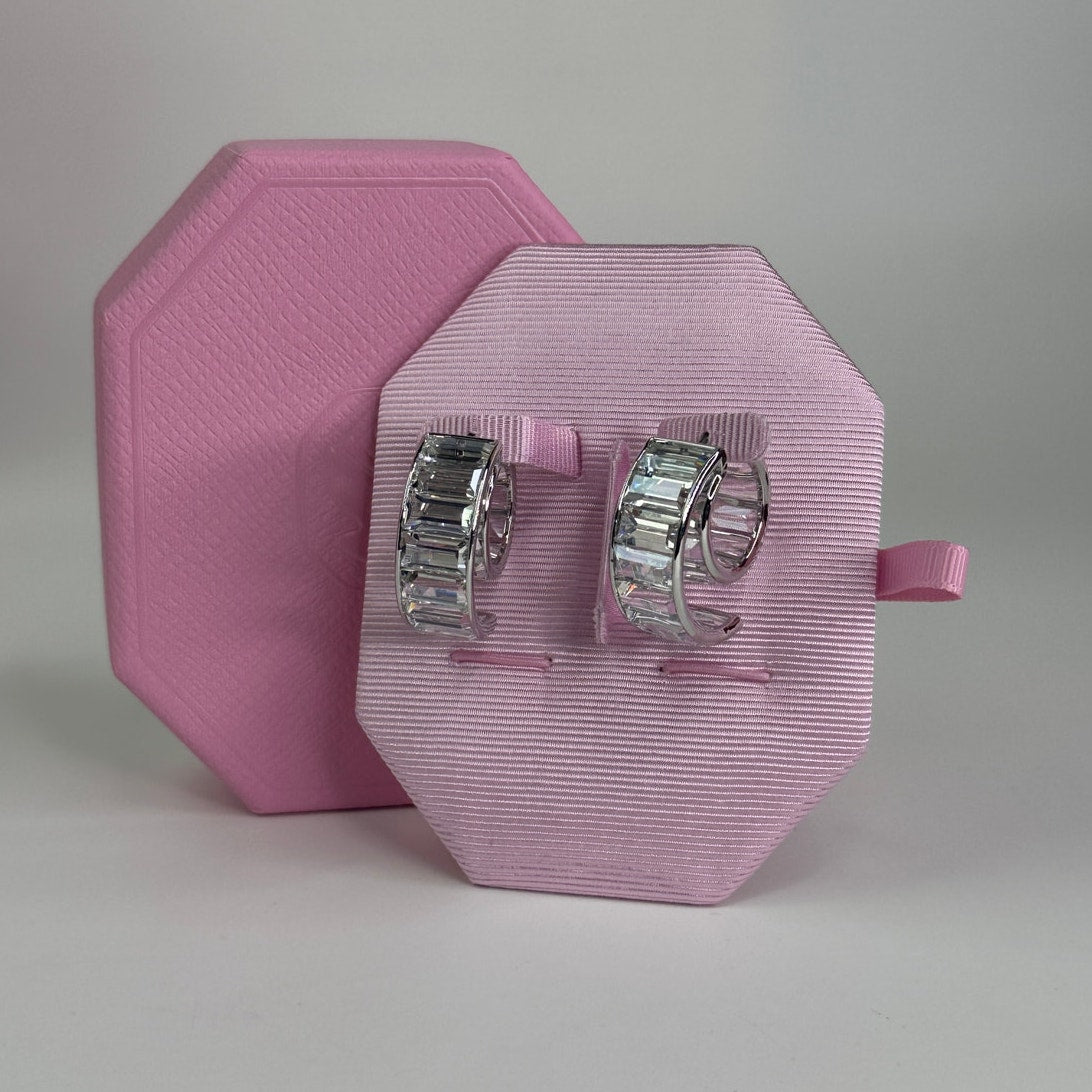 Swarovski Matrix Hoop Earrings Baguette Cut, White, Rhodium Plated