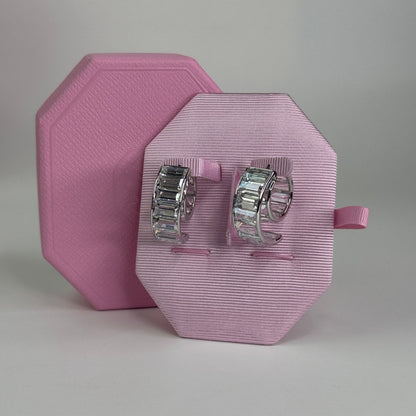 Swarovski Matrix Hoop Earrings Baguette Cut, White, Rhodium Plated