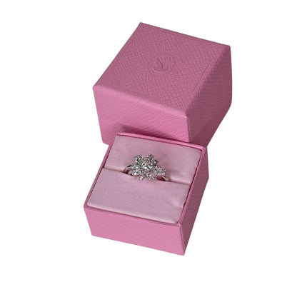 Swarovski Gema Flower Ring Rhodium Plated with Clear Stones Cocktail 58 - USA 8