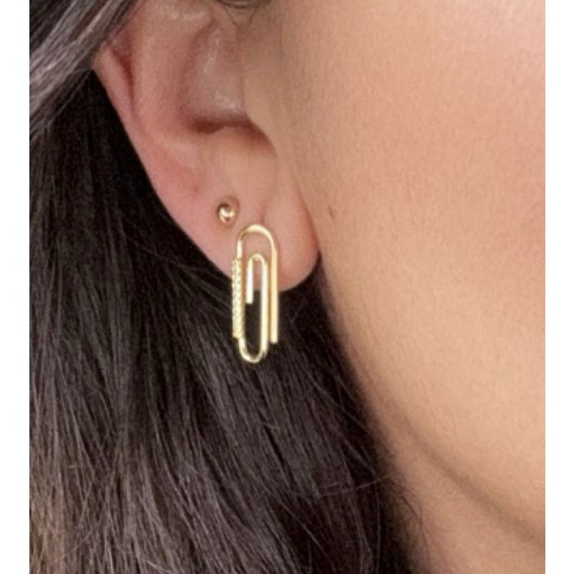 Paperclip Stud Earrings - 18K Gold Plated with Cubic Zirconia