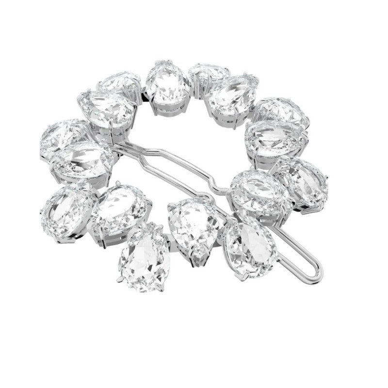 Swarovski Hair Clip, Pear Cut Crystals, White, Rhodium Plated