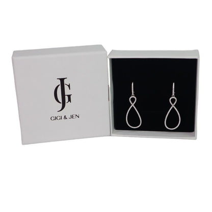 Elongated Infinity Teardrop Earrings in 925 Sterling Silver / Cubic Zirconia