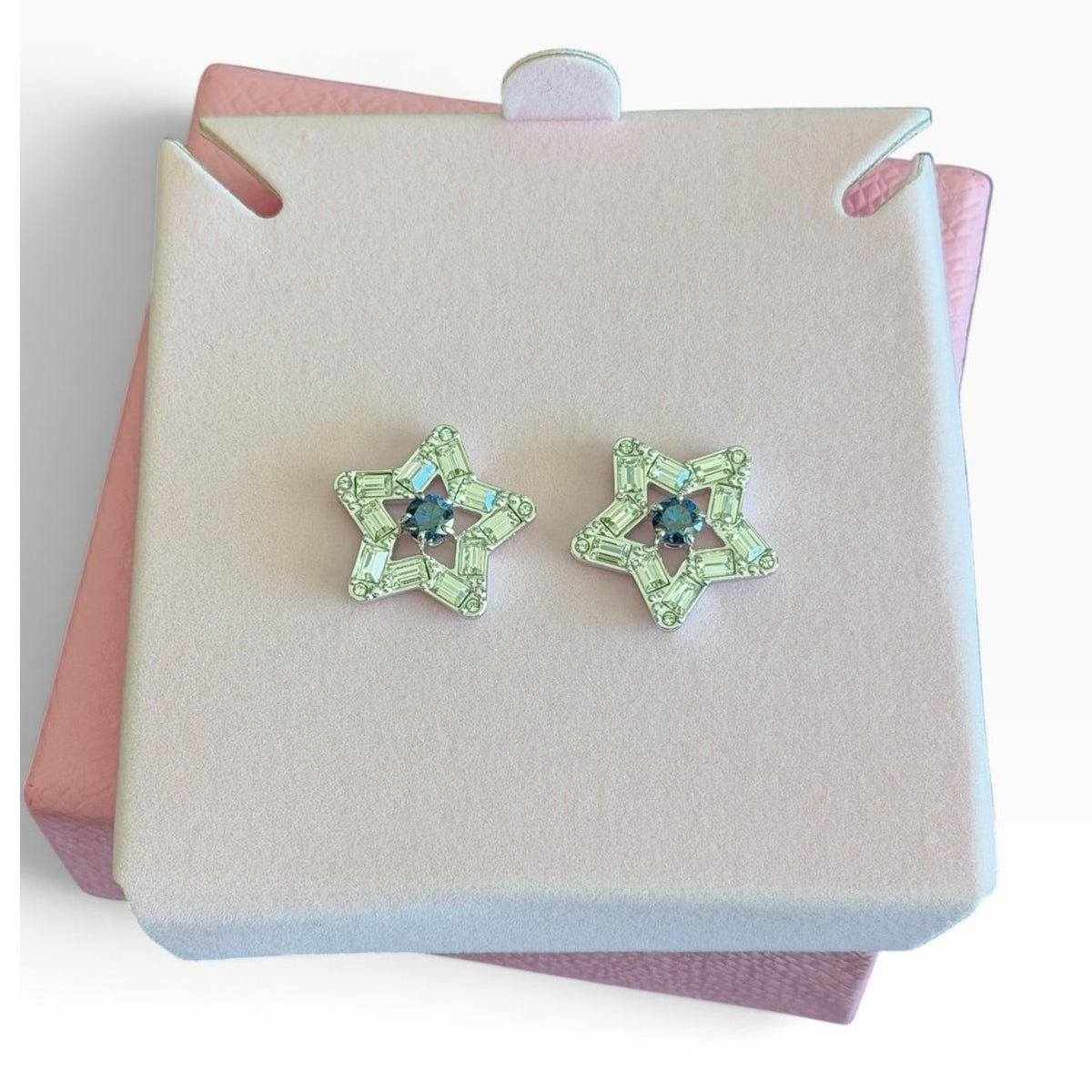 Swarovski Blue Stella Rhodium Plated Star Stud Earrings