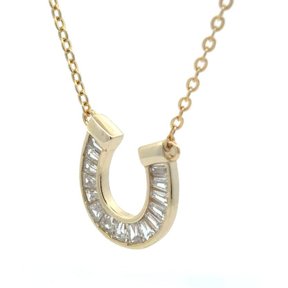 Horseshoe CZ Pendant Necklace Solid 925 Sterling Silver Gold Horseshoe