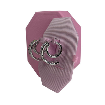 Swarovski Matrix Hoop Earrings Baguette Cut, White, Rhodium Plated