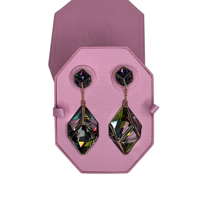 Swarovski Curiosa drop earrings  Zirconia, Green, Gold-tone plated