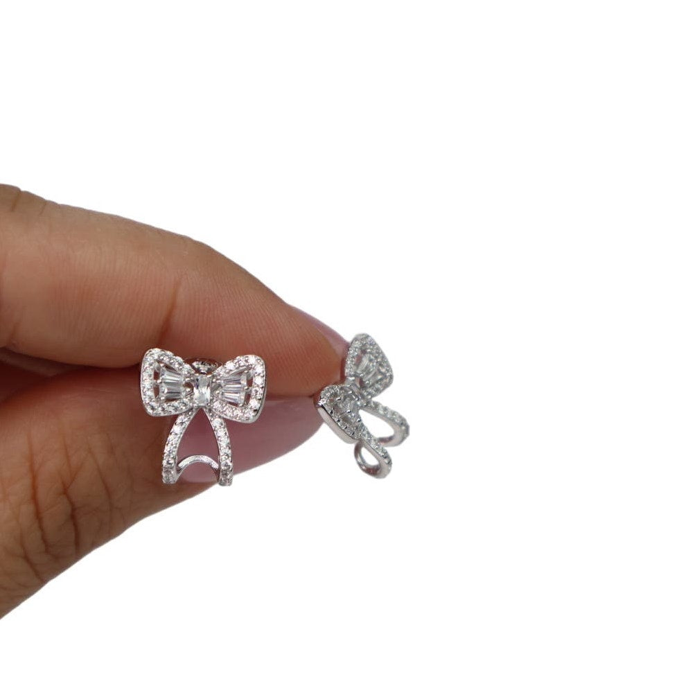 Elegant Sparkle Bowtie Earrings | 925 Sterling Silver & Cubic Zirconia Bow Studs