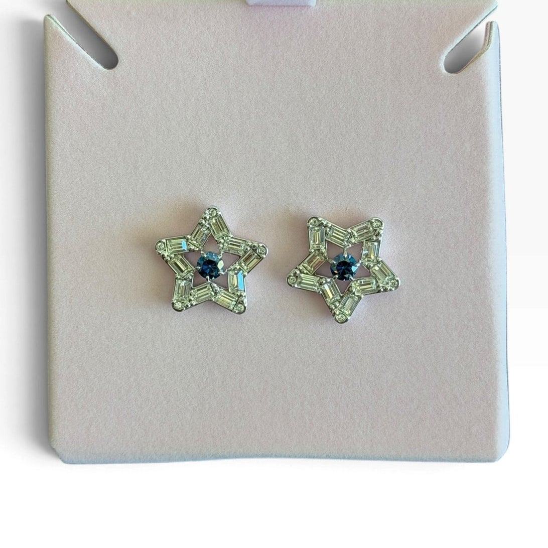 Swarovski Blue Stella Rhodium Plated Star Stud Earrings