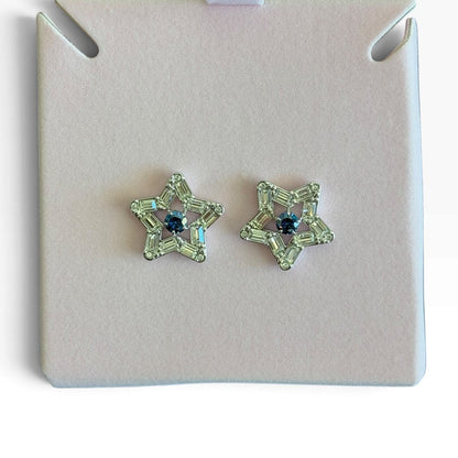 Swarovski Blue Stella Rhodium Plated Star Stud Earrings