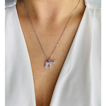 Pave Chai Pendant Silver Necklace