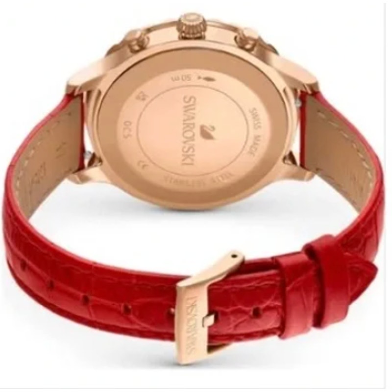 Swarovski Octea Lux Chrono,  Red Leather Rose Gold Tone Women's Watch