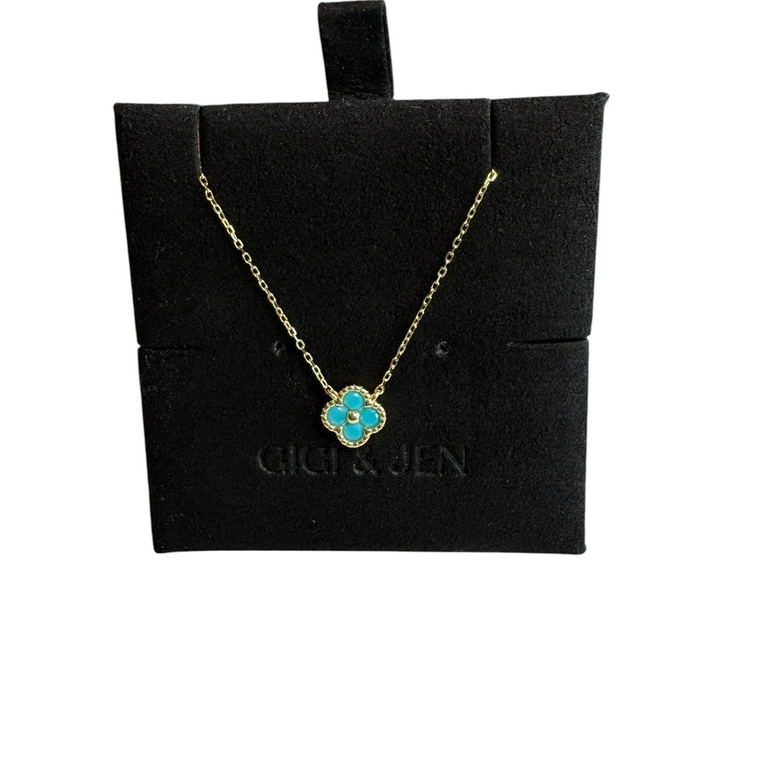 Turquoise Flower Pendant Necklace in Gold