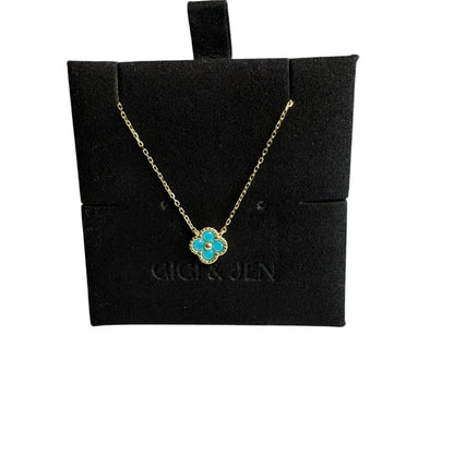 Turquoise Flower Pendant Necklace in Gold