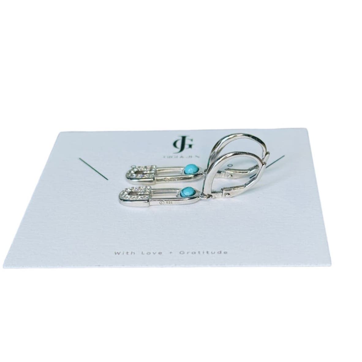 Safety Pin Turquoise earrings Link Drop Earrings Sterling Silver 925  huggie