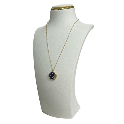 Moon and Star Night Sky Pendant Necklace - 925 Sterling Silver with Gold Plating and Cubic Zirconia