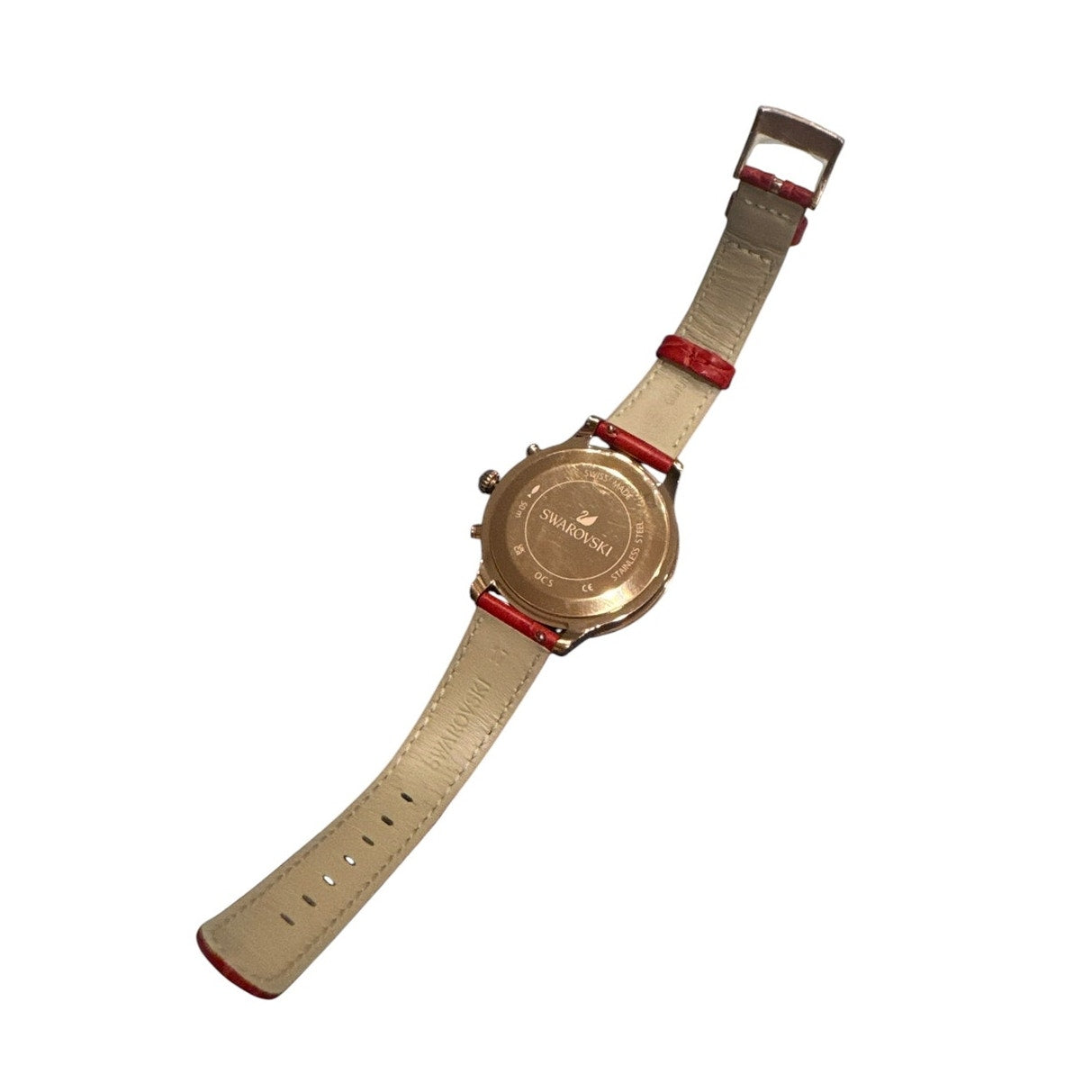 Swarovski Octea Lux Chrono,  Red Leather Rose Gold Tone Women's Watch