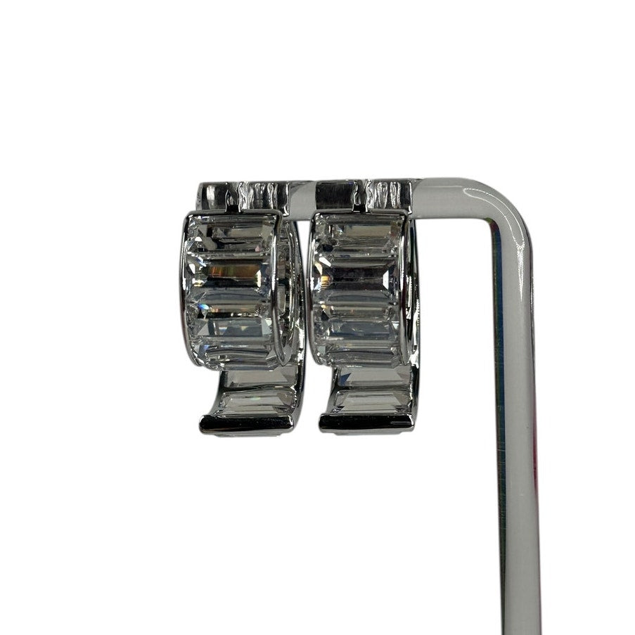 Swarovski Matrix Hoop Earrings Baguette Cut, White, Rhodium Plated
