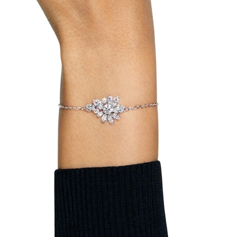 Swarovski Gema Adjustable bracelet Mixed cuts, Flower, White, Rhodium plated