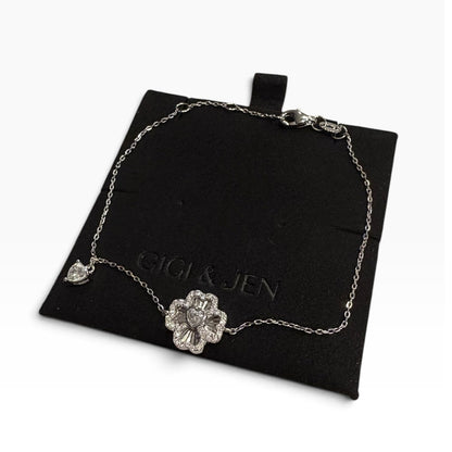 Moissanite Stone Flower Bracelet 925 Sterling Silver Dainty Floral Charm Bracelet