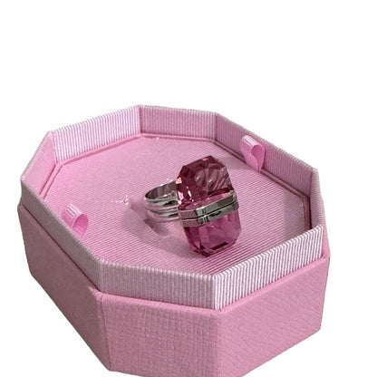 Swarovski Lucent ring Magnetic closure, Pink, Rhodium plated Size 55 / 7