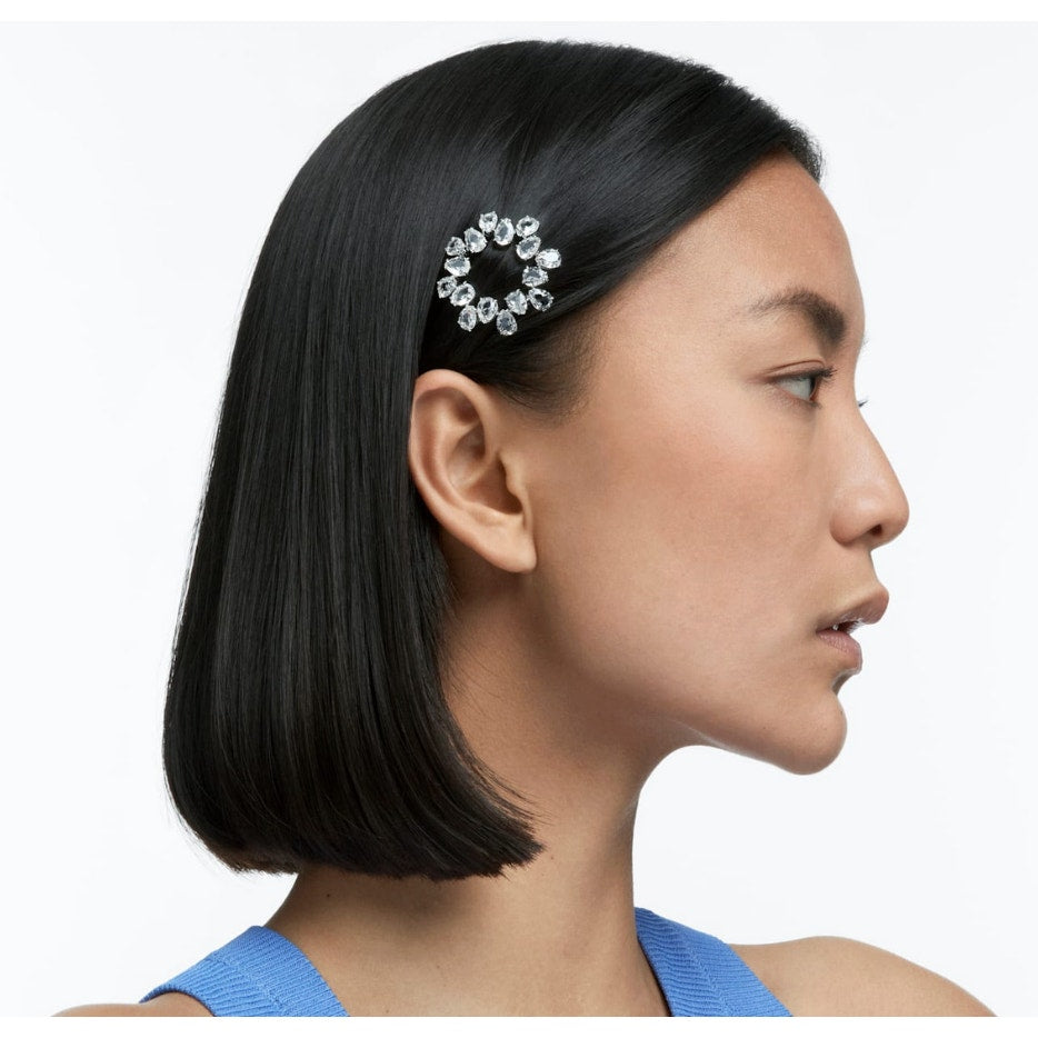 Swarovski Hair Clip, Pear Cut Crystals, White, Rhodium Plated