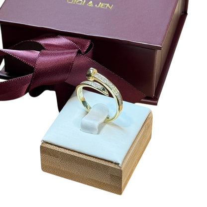 Wrap Around Nail Ring  14K Gold Plated Sterling Silver with Cubic Zirconia