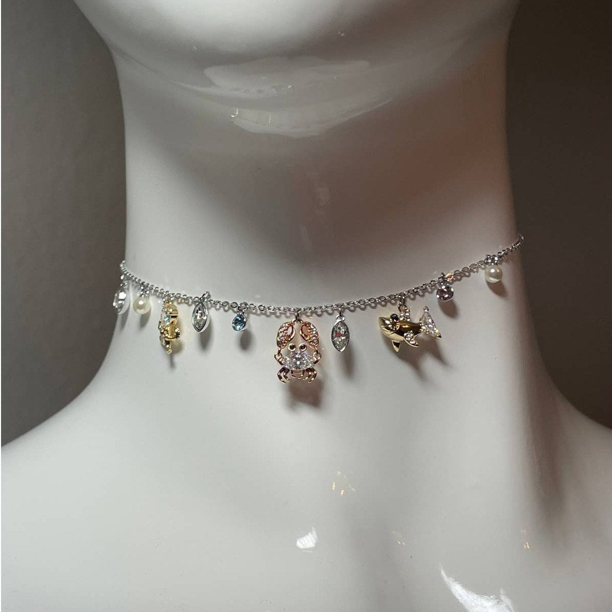 Swarovski Ocean Charm Adjustable Choker Necklace , Multi Colored ,mixed Plating