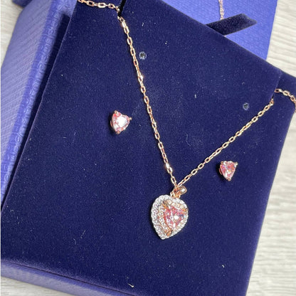 Swarovski One Set Rose Gold Heart Stud Earrings and Pendant Necklace