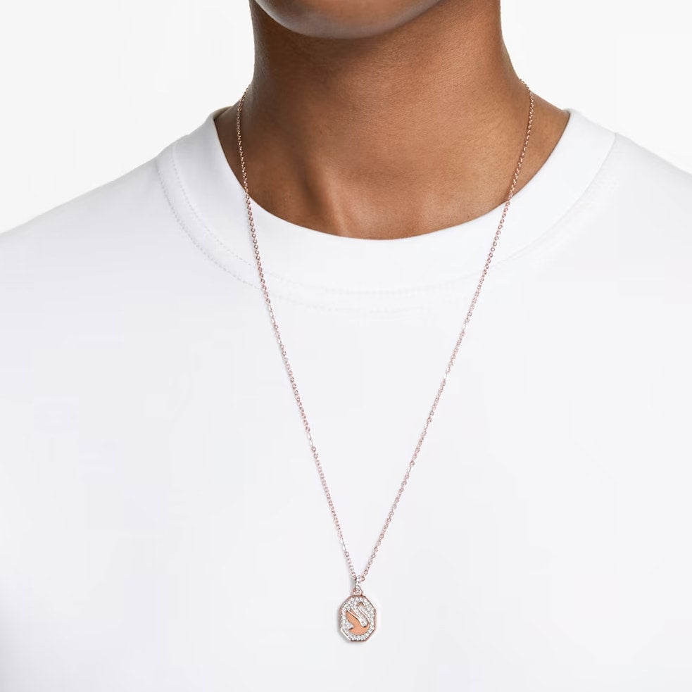 Swarovski Signum pendant Swan, Long, White, Rose gold-tone plated Necklace