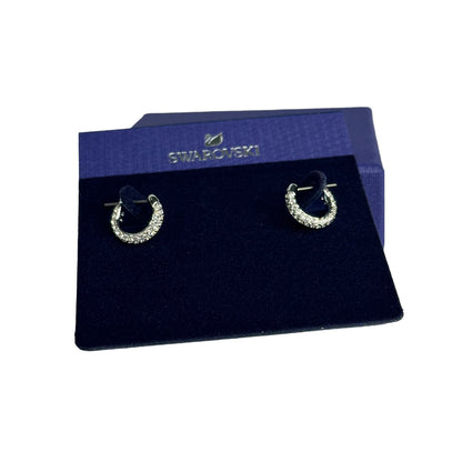 Swarovski Stone hoop earrings Pavé, Small, White, Rhodium plated