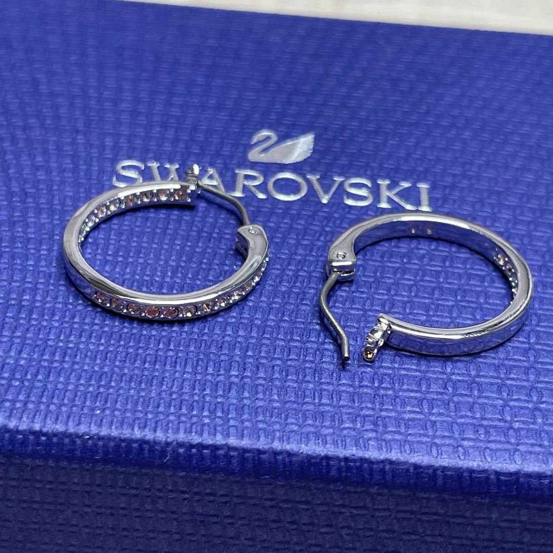 Swarovski Small Rhodium White Crystal Sommerset Hoop Earrings