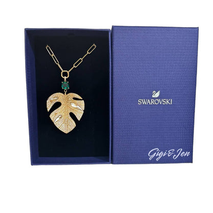 Swarovski Gold and Multi Tropical Leaf Pendant Necklace