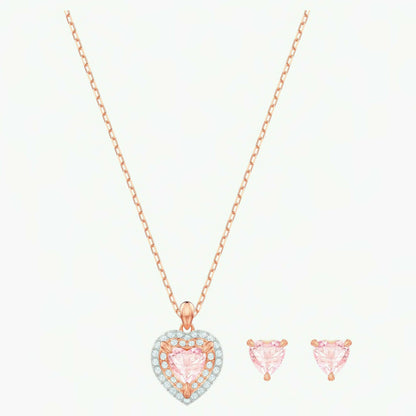 Swarovski One Set Rose Gold Heart Stud Earrings and Pendant Necklace