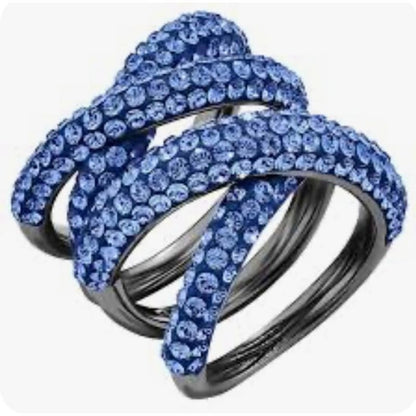 Swarovski Atelier Tigris wide ring Blue, Ruthenium plated Size 52 USA/ 6