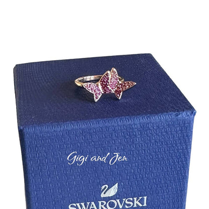 Swarovski Lilia ring Set (3), Butterfly, Pink, Rose gold-tone plated 55/7