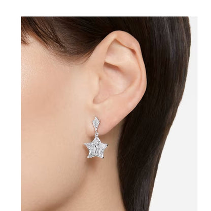 Swarovski Stella drop earrings Kite cut, Star, White, Rhodium plated