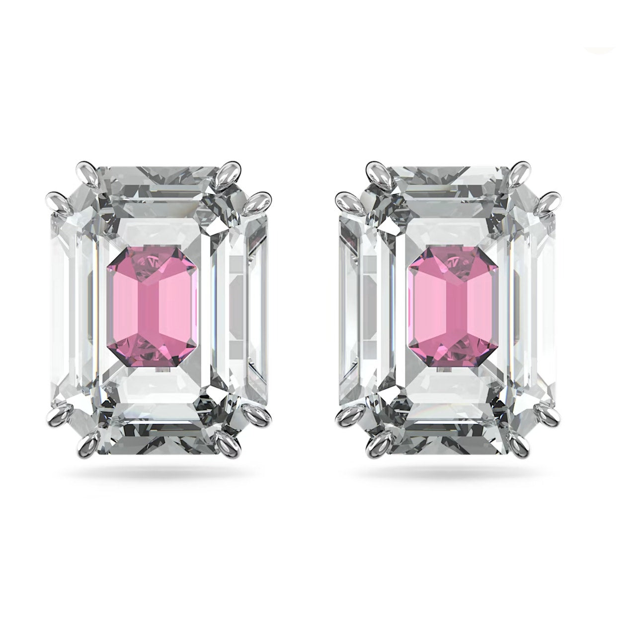 Swarovski Chroma stud earrings Octagon cut, Pink, Rhodium plated