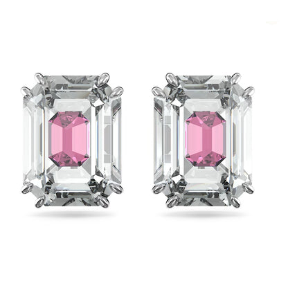 Swarovski Chroma stud earrings Octagon cut, Pink, Rhodium plated