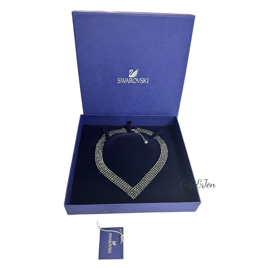 Swarovski Fit Rhodium-Plated Stainless Steel Black Crystal Collar Necklace New