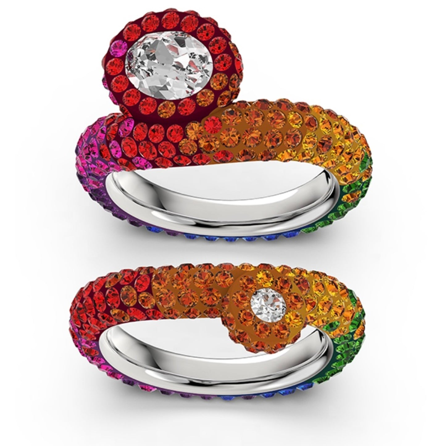 Swarovski Atelier Tigris ring Set (2), size 55/7Mixed cuts, Multicolored, Rhodium plated New