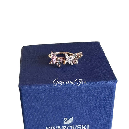 Swarovski Lilia ring Set (3), Butterfly, Pink, Rose gold-tone plated 55/7