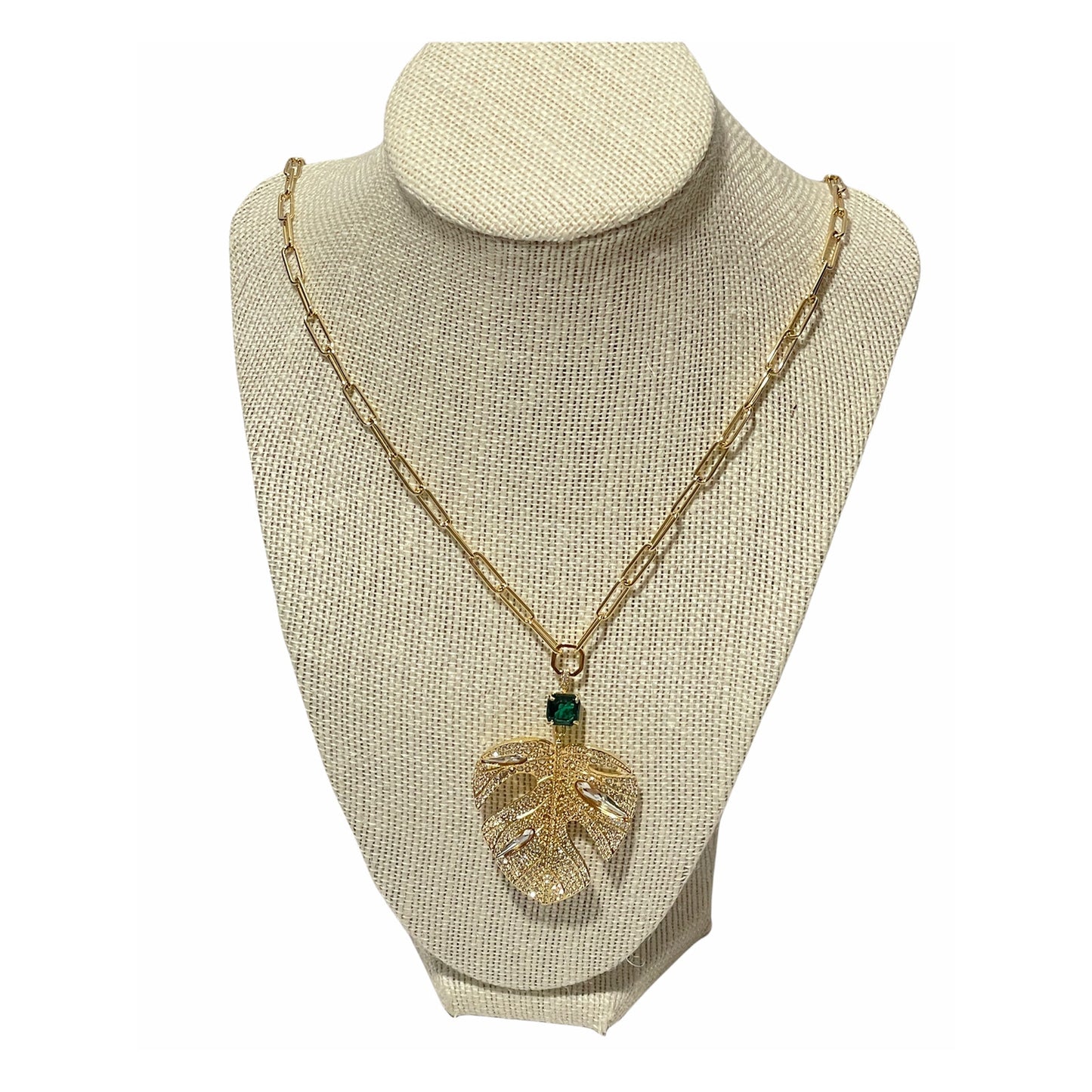 Swarovski Gold and Multi Tropical Leaf Pendant Necklace