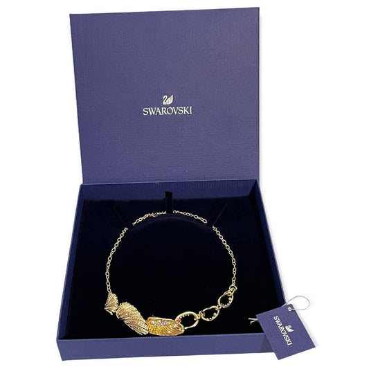 Swarovski Shell Gold Tone And Crystal Necklace New