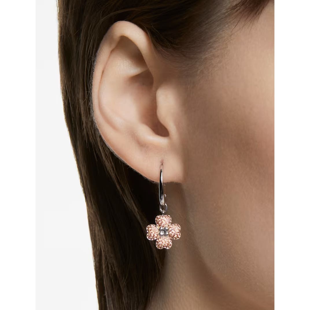 Swarovski Latisha drop earrings Flower, Pink, Rhodium plated