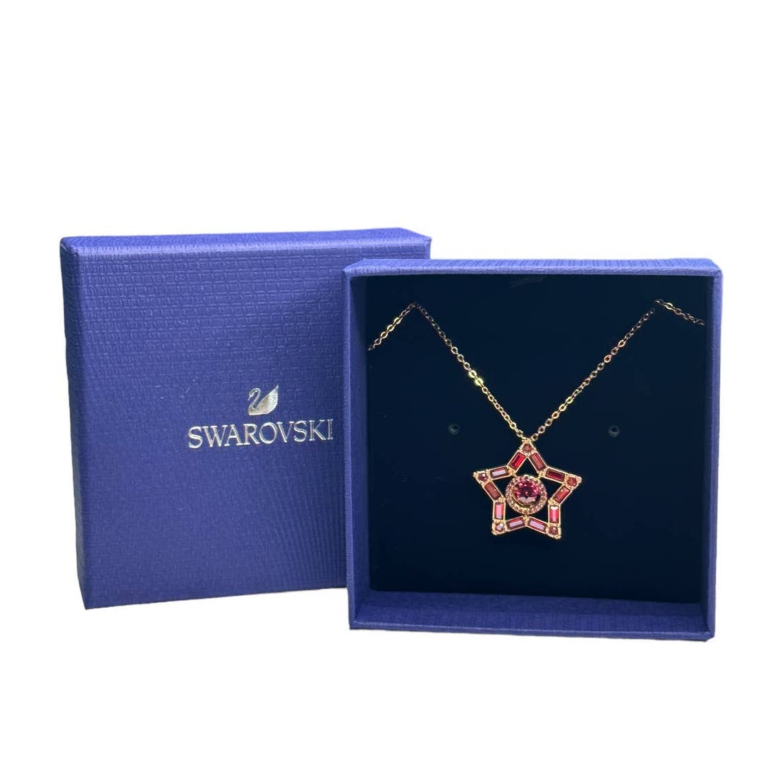 Swarovski Stella pendant Mixed cuts, Star, Long, red , Rose Gold  plated Necklace