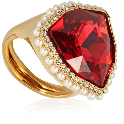 Swarovski Gold-tone Plated Red Lucky Goddess Cocktail Ring, Size 50-55