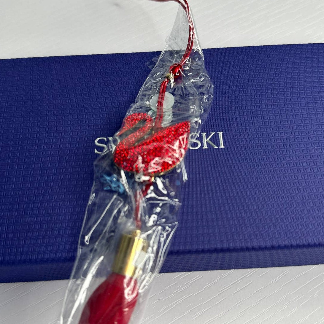 Swarovski Crystal Asian Symbols Red Swan Tassel Ornament